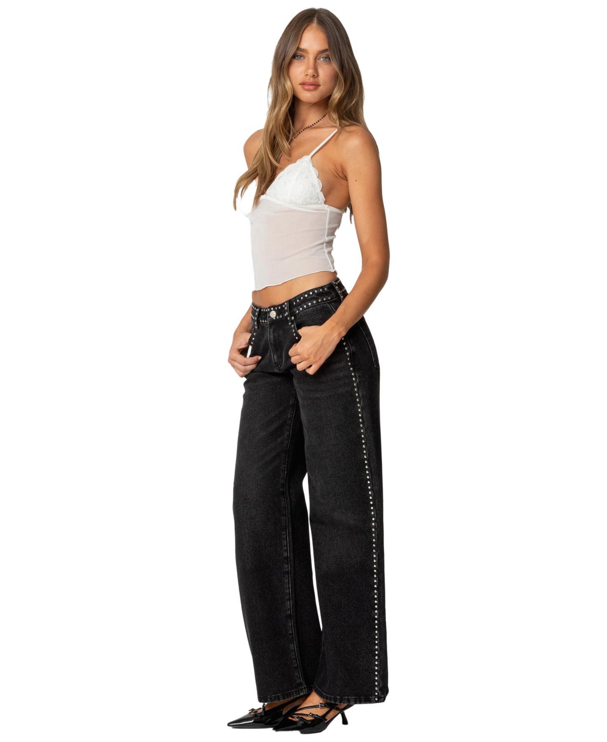 Edikted Women's Malika Lacey Sheer Mesh Tank Top