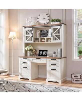 Farmhouse Shelves with Sliding Barn Door and Storage