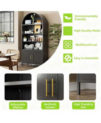 Metal Arched Cabinet, 17.7"D x 35.5"W x 78.8"H, Adjustable Shelves, 3 Storage Areas