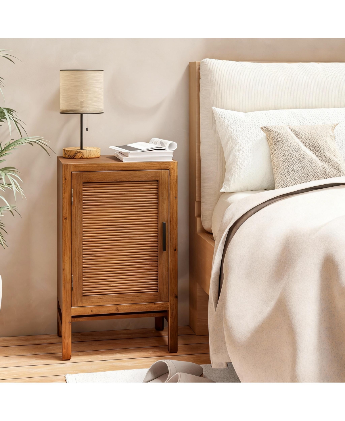 Yigii Rustic Slat Nightstand with 2 Shelves for Bedrooms