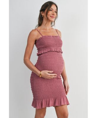 Maternity Smocked Spaghetti Strap Dress with Ruffle Hem