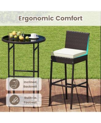 Set of 3 Outdoor Bar Set Patio Rattan Bar Height Table & Chairs w/ Glass Tabletop Mix Brown