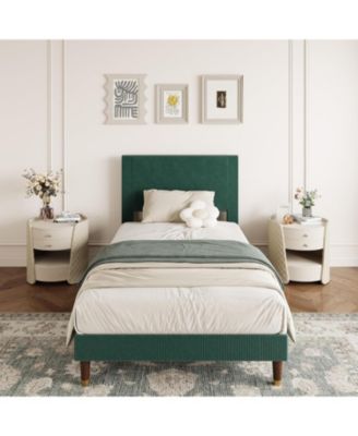 Bed Frame with Headboard, Corduroy Upholstered Platform Bed with Wooden Slats Support - No Box Spring Needed & Noise Free, Easy Assembly