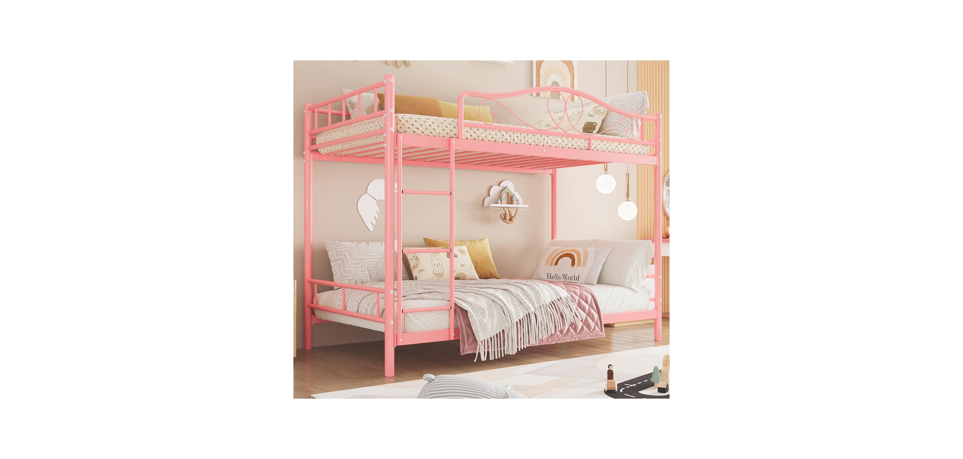 gaomon Metal Bunk Bed Twin Over Twin, Heavy Duty Bunkbeds Frame with Safety Guard Rails for Kids Boys GirlsSteel Bed for School, Bedroom Space-Saving