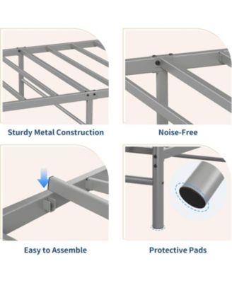 Twin Kids Bed Frame with Headboard & Footboard, Heart-Shaped Metal Platform Bed, Sturdy Steel Slats, Noise-Free, No Box Spring
