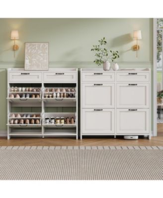 Shoe Cabinet with 4 Flip Drawers & 2 Top Drawers,Wooden Shoe Organizer with Adjustable Shelves,Freestanding Hidden Shoe Storage