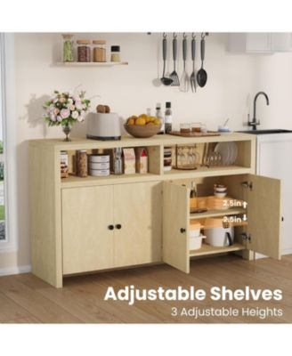 55" Farmhouse Buffet Sideboard Cabinet, Large Wood Storage with 4 Doors & Adjustable Shelves, Coffee Bar for Kitchen, Dining Room, Living Room