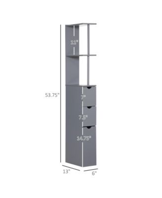 Narrow Side Bathroom Storage Cabinet, 54" Tall Freestanding Linen Tower with 2-Tier Shelf and Drawers for Small Spaces