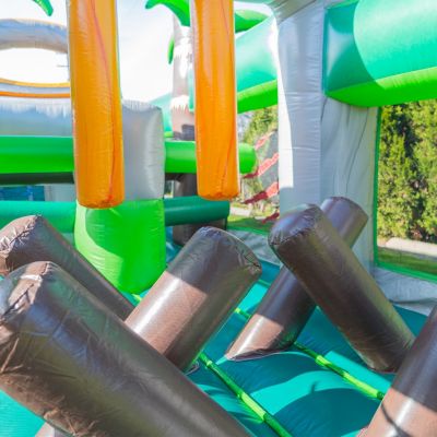 T-Rex Adventure 42’ Inflatable Obstacle Course with Water Slide – Dinosaur Theme, Commercial Grade PVC Vinyl, Ultimate Backyard Challenge