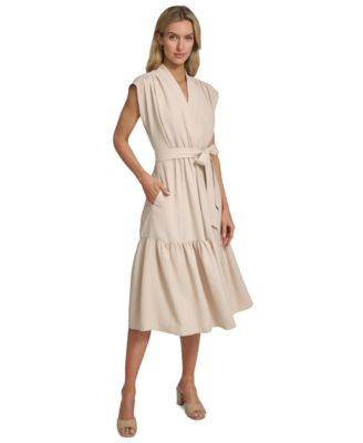Women's Tiered Belted Surplice Dress
