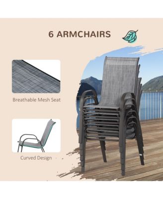 Patio Dining Set for Six, Table & Chairs w/ Umbrella,