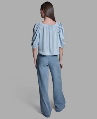 Women's Square Neck Puff-Sleeve Top