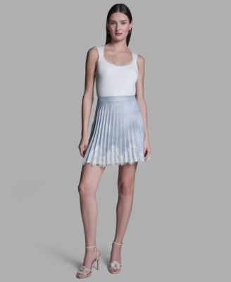 Women's Lace Trim Pleated Mini Skirt