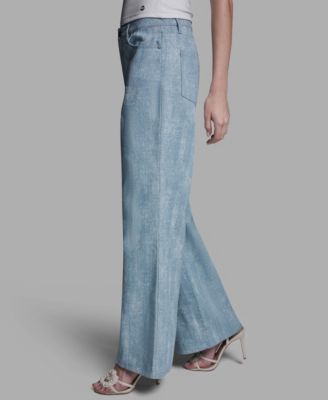 Women's Mid-Rise Embellished Detail Wide-Leg Jeans