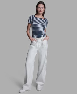 Women's Mid-Rise Tie Detail Wide-Leg Pants