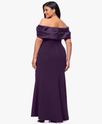 Plus Size Ruched Off-the-Shoulder Ball Gown