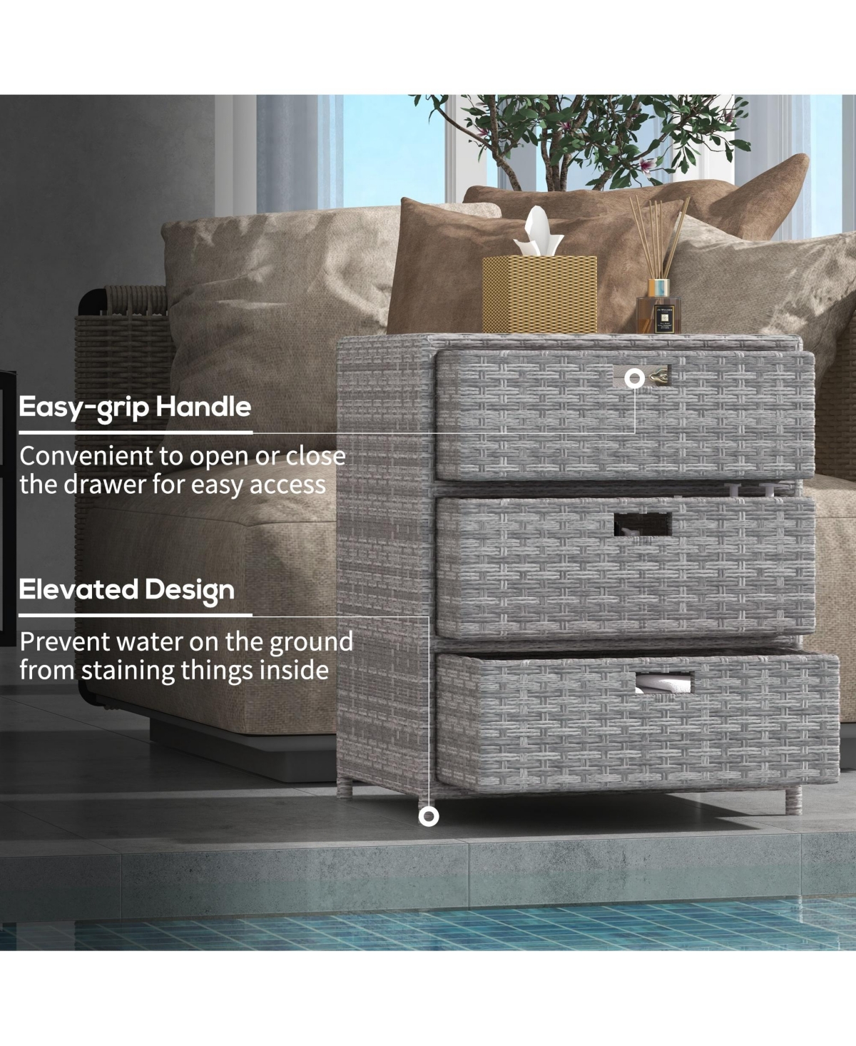 Outsunny Patio Wicker Pool Cabinet, Rat Storage Cabinet Organizer