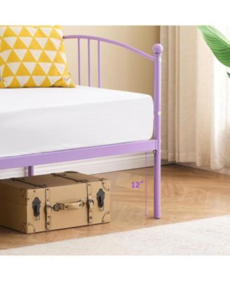 Twin Metal Daybed with Trundle, Pullout Trundle Bed Frame with Arched Headboard, Guest Sofa Bed with Steel Slat Support, No Box Spring Required