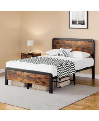 Wood Platform Bed Frame with Headboard and Footboard, Safety Rounded Corners and Metal Slat Support