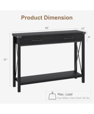 Console Table with 2 Drawers, Farmhouse Sofa Table with Storage Shelf, Accent Wood Entryway Table for Living Room, Hallway