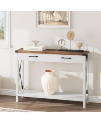 Console Table with 2 Drawers, Farmhouse Sofa Table with Storage Shelf, Accent Wood Entryway Table for Living Room, Hallway