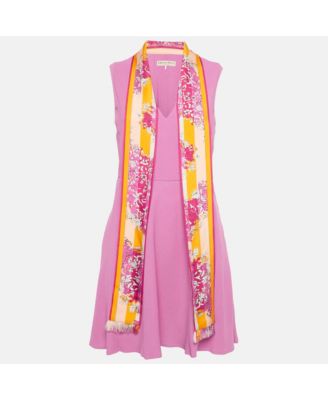 Women's Silk Printed Neck Tie Detail Crepe Mini Dress