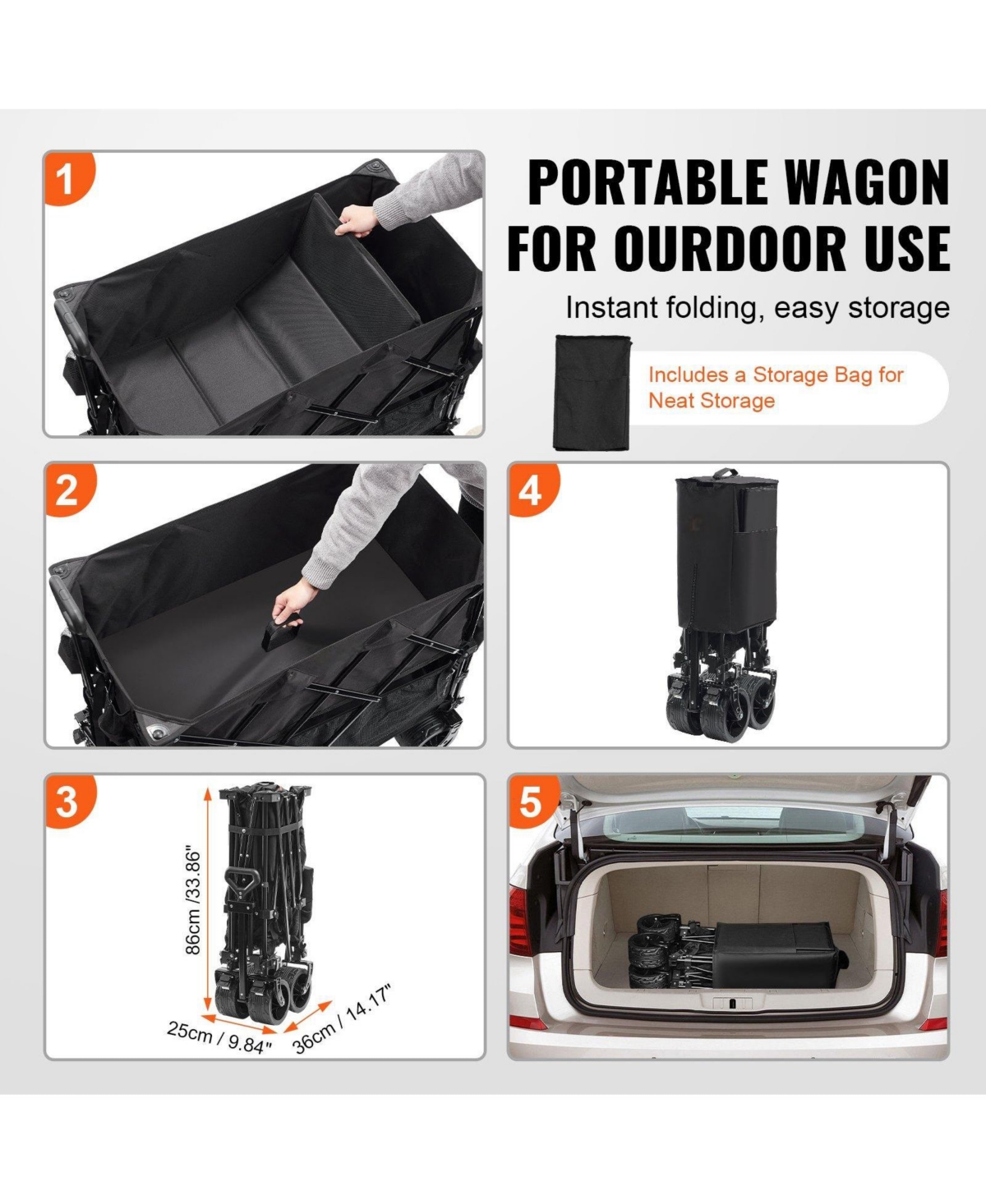 Mecale Double Decker Folding Wagon, 400L Heavy Duty Collapsible Cart with All-Terrain Wheels