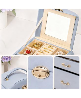 PU Leather Jewelry Organizer with Mirror and Lock