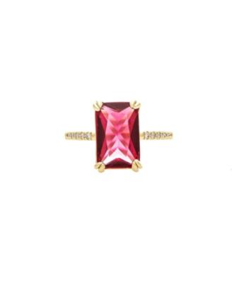 Rubelite CZ Solitaire Ring with Pave Band