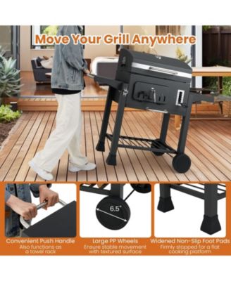 24-Inch Barrel Charcoal Grill with 2 Folding Side Tables and 544 sq.in Cooking Area
