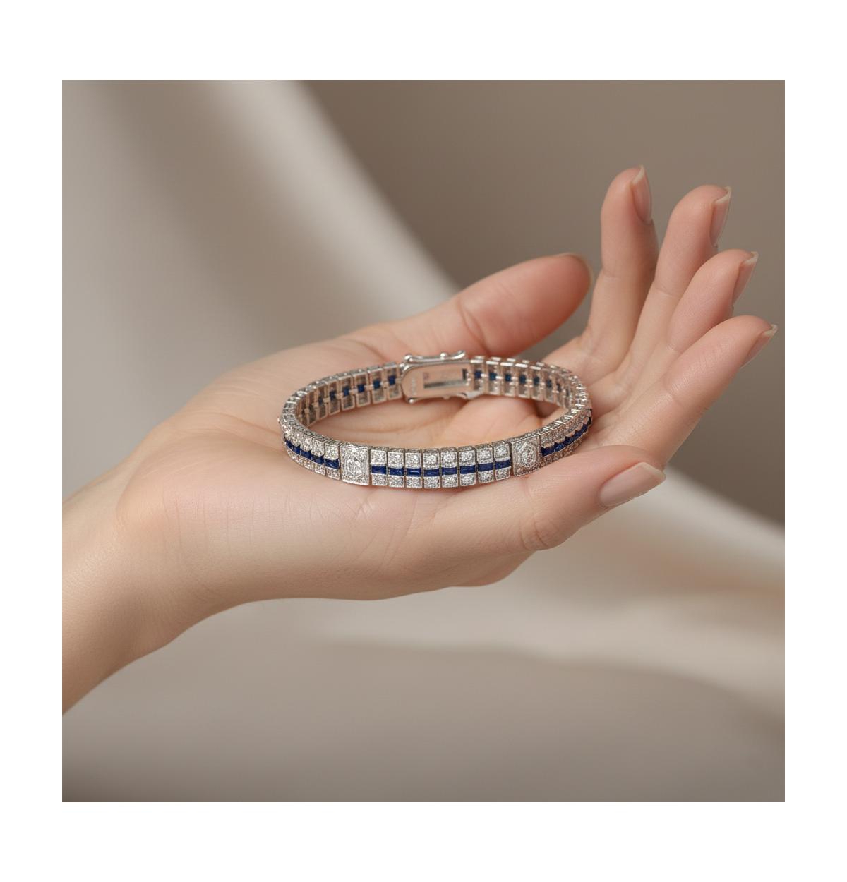 Genevive Sterling Silver White Gold Plated Cubic Zirconia Elegant Bracelet