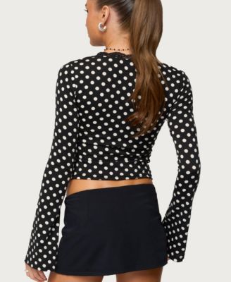 Women's Polka Dot Lacey Plunge Neck Top