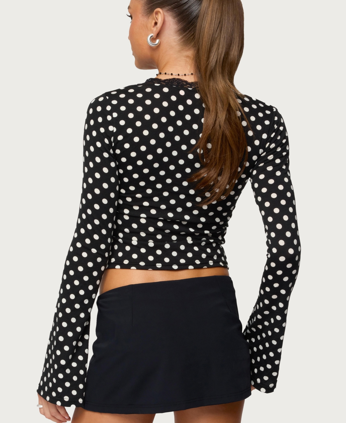 Edikted Women's Polka Dot Lacey Plunge Neck Top