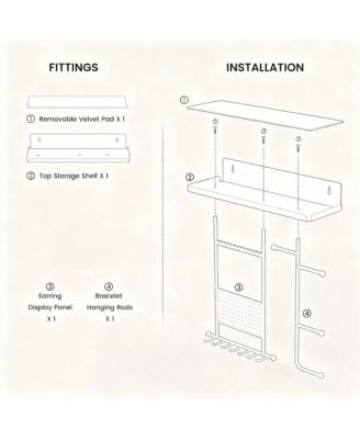 Wall-Mounted Jewelry Wall Rack with Soft Pads, Dual Mounting, Rust-Resistant Metal