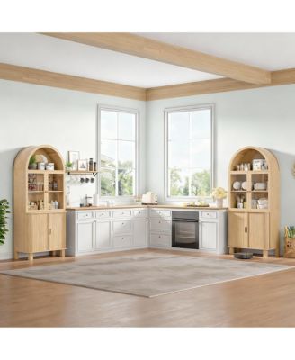 Arched Kitchen Pantry Cabinet with Adjustable Shelves and Tempered Glass Doors