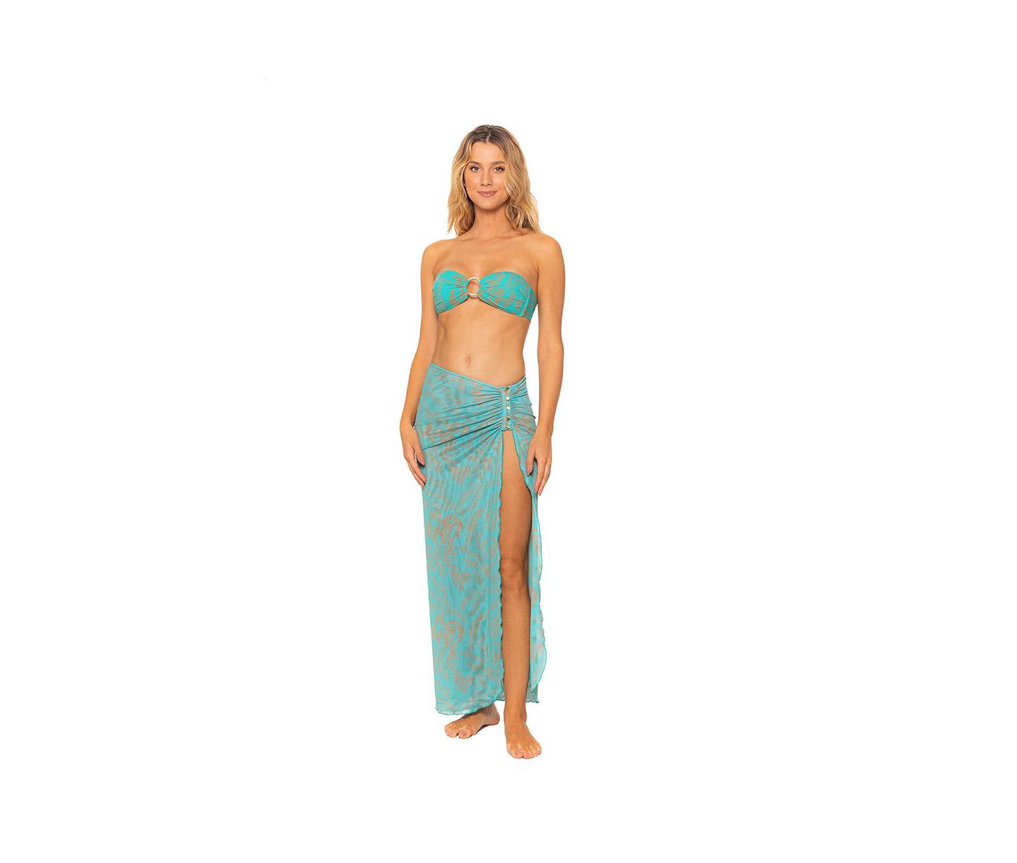 Женская юбка Guria Beachwear Mesh Side Slit Long Skirt Cover-up, цвет: Аквамариновый зелёный — фото 3