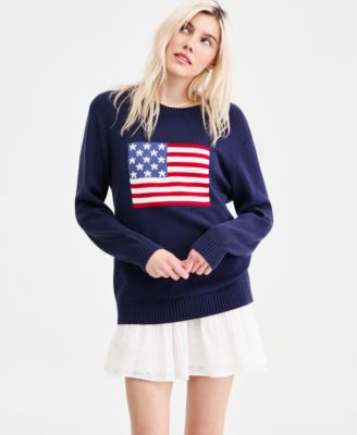Juniors' American Flag Crewneck Sweater