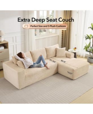 Boneless Sectional Cloud Couches for Living Room L-Shape Corduroy Cloud Sectional Couch with Chaise Modern Modular Sectional Sofa