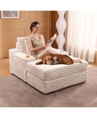 Chaise Lounge Chair Indoor with Storage Ottoman, Upholstered Corduroy Sofa Bed Cloud Couch with 3 Pillows