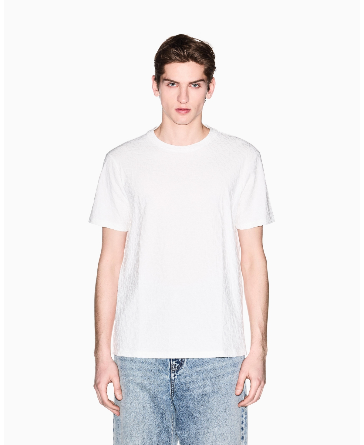 A|X Armani Exchange Men's Short Sleeve Mercerized Cotton All Over Logo T-Shirt - Off White