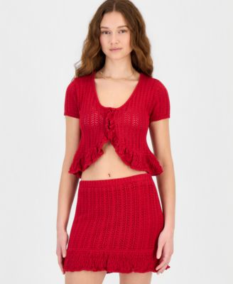 Juniors' Crochet Ruffled-Trim Cardigan