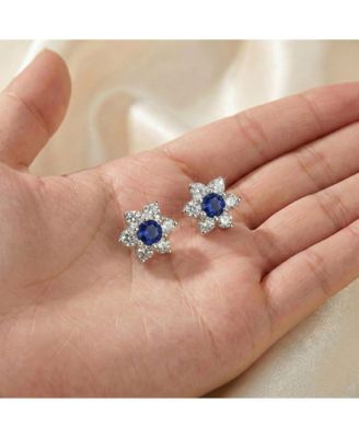 Dainty Sterling Silver Round CZ Flower Stud Earrings