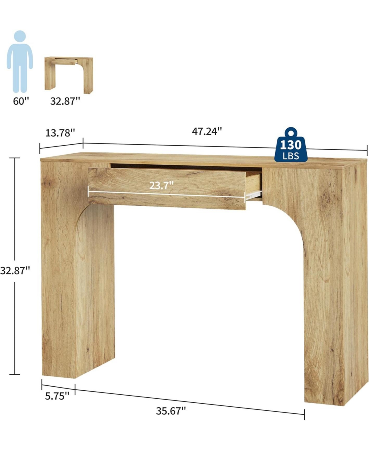 gaomon Table with Drawer, Wooden Rectangular Sofa Behind The Couch, Industrial Farmhouse Entryway Foyer Hallway Tables