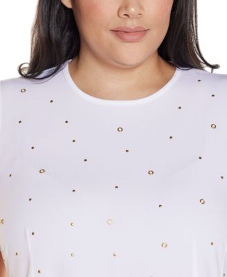 Plus Size Grommet and Nailhead Pleated-Hem Top