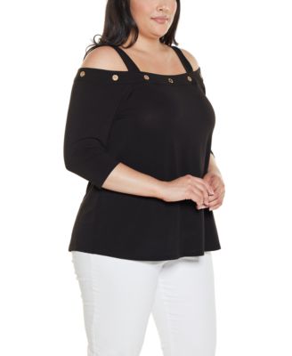 Plus Size Grommet-Trim Cold Shoulder Top