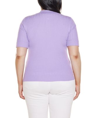 Plus Size Collared Quarter-Zip Ribbed-Knit Sweater