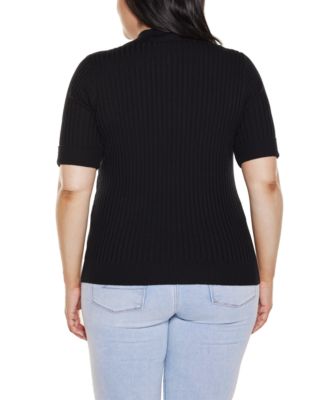 Plus Size Collared Quarter-Zip Ribbed-Knit Sweater