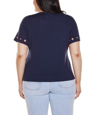 Plus Size Grommet-Detail Crew-Neck Sweater
