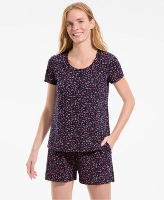 Women's Knit 2 Piece Pajama Set - Short Sleeve Top and Shorts