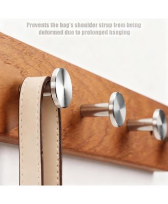 Teak Wood 5-Hook Wall Rack, Stainless Steel Hooks, 6kg Load, Easy Install